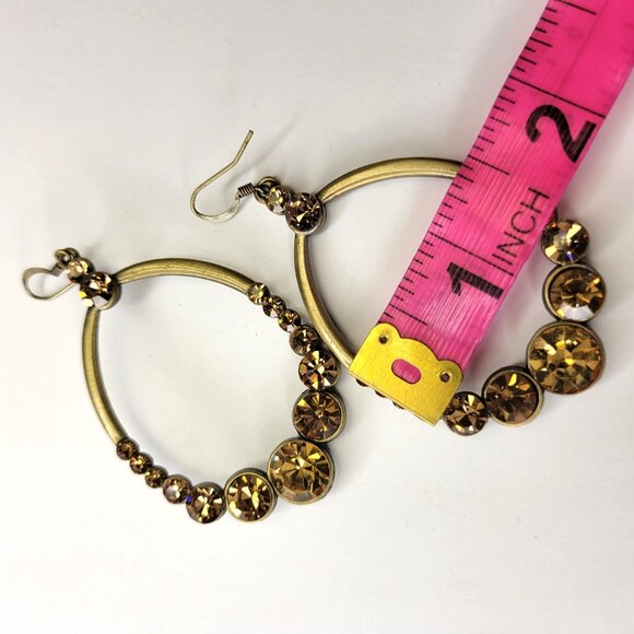 Gold Amber Rhinestone Large Oval Earrings - Picture 10 of 11